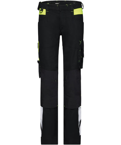 Dassy dames werkbroek Canton stretch met kniezakken zwart geel voorkant