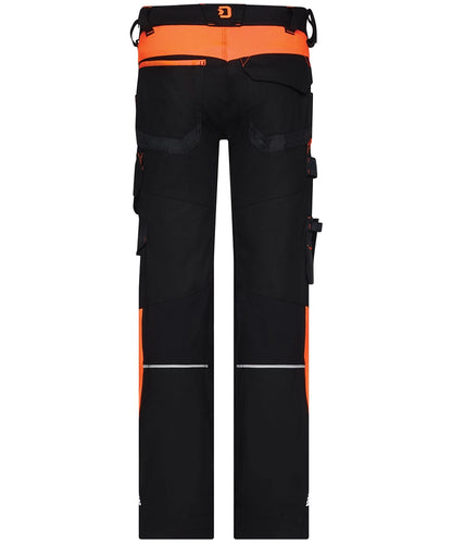 Dassy werkbroek Canton stretch met kniezakken zwart oranje achterkant