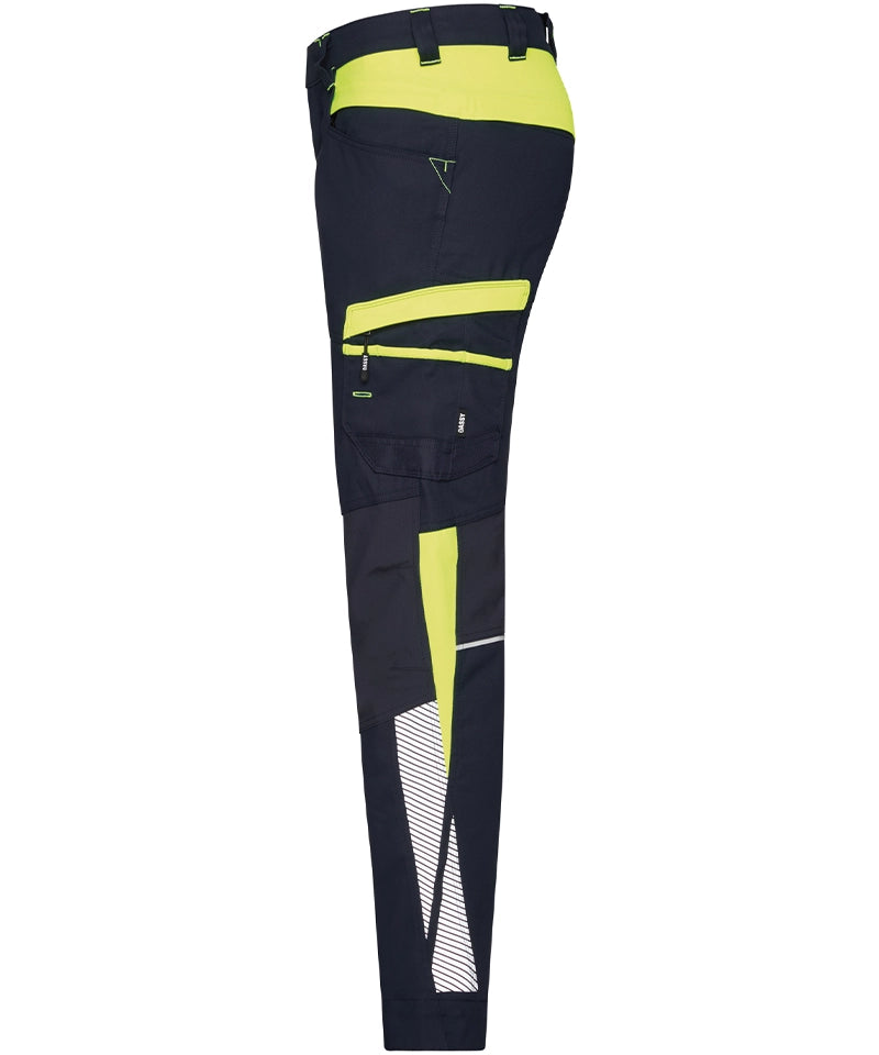 Dassy werkbroek Hong Kong stretch navy geel zijkant