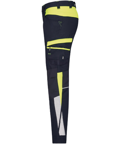 Dassy werkbroek Hong Kong stretch navy geel zijkant