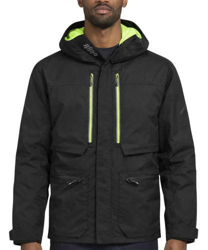 Winterjas Portwest EV461 zwart met groene details aan foto model