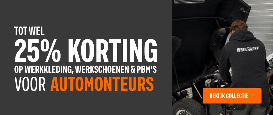 tot wel 25% korting op automonteur werkkleding, werkschoenen en PBM's op mobiel