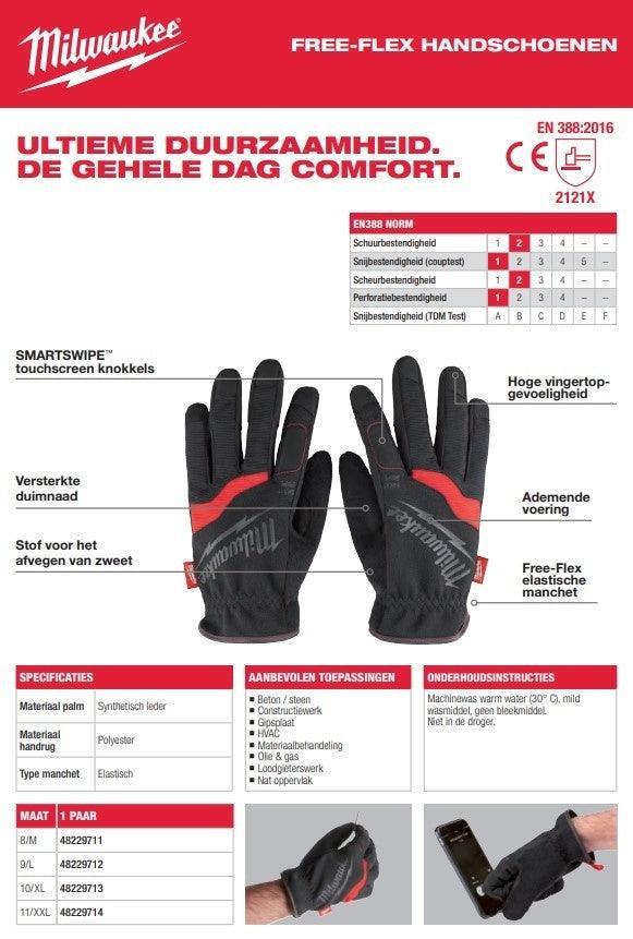 Werkhandschoenen Milwaukee Free Flex normering en details