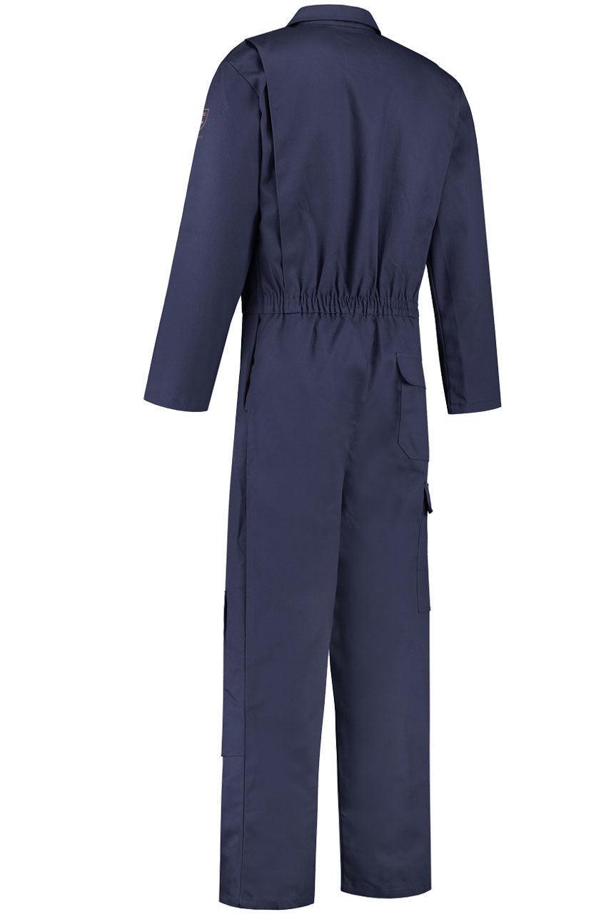 Vlamvertragende overall met drukknopen navy achterkant