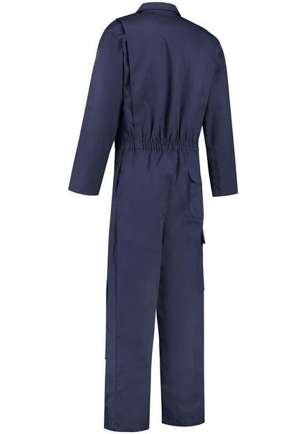 Vlamvertragende overall met drukknopen navy achterkant