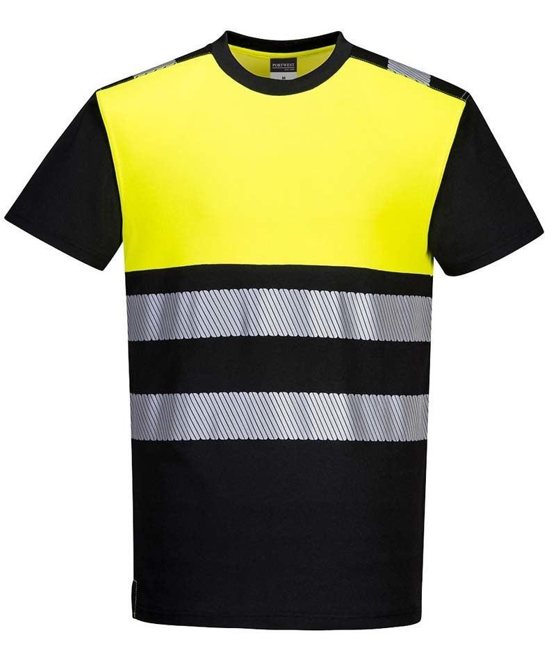 T-shirt high vis Portwest PW311 zwart geel voorkant