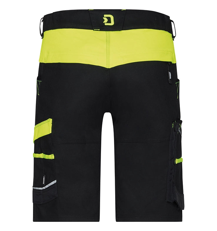 Dassy dames werkshort Manilla stretch zwart geel achterkant