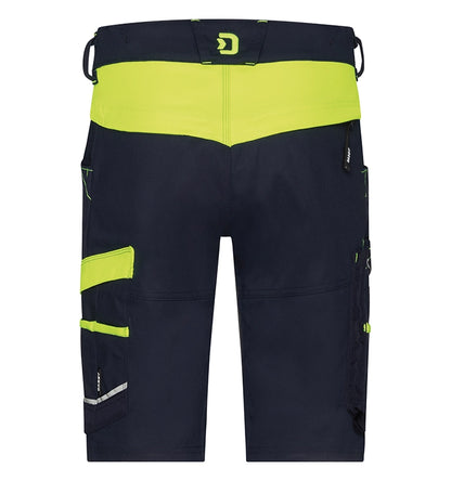 Dassy dames werkshort Manilla stretch navy geel achterkant