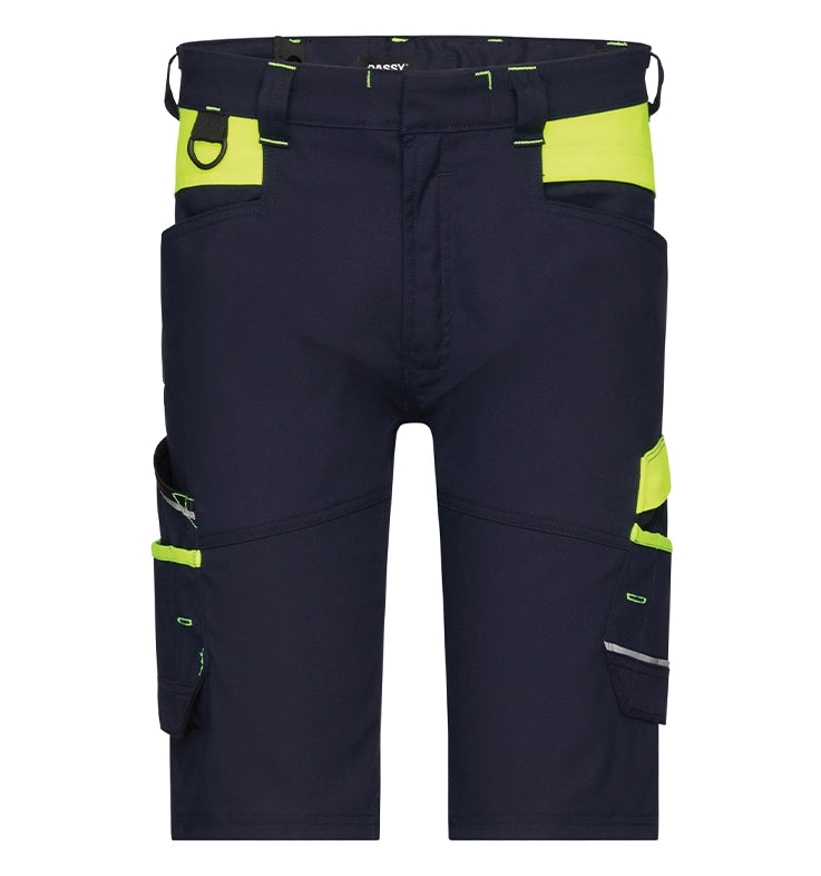 Dassy werkshort Manilla stretch navy geel voorkant