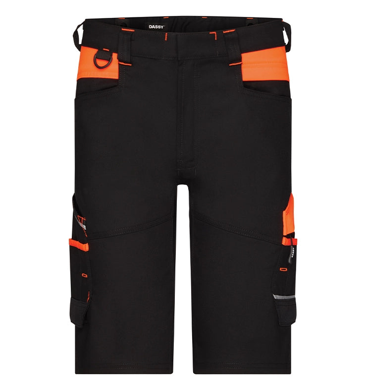 Dassy werkshort Manilla stretch zwart oranje voorkant
