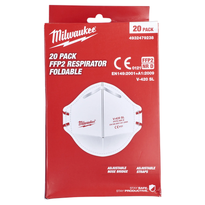 Milwaukee FFP2 opvouwbaar stofmasker 20 stuks verpakking