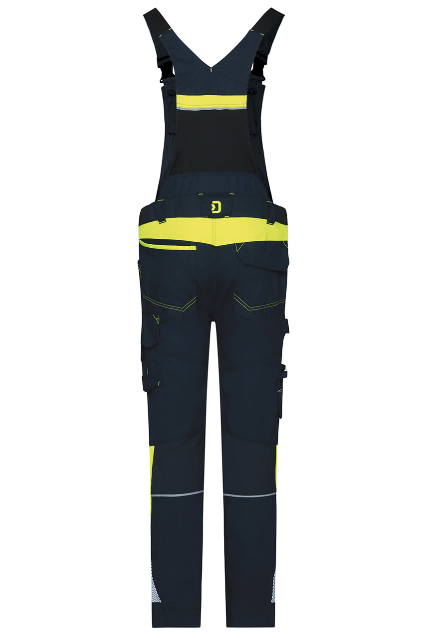 Dassy bretelbroek Ulsan stretch met kniezakken navy met geel achterkant