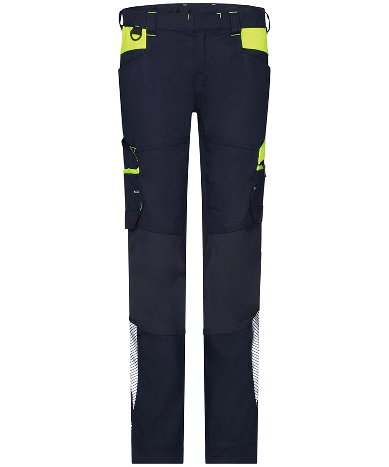 Dassy dames werkbroek Hong Kong stretch navy geel voorkant