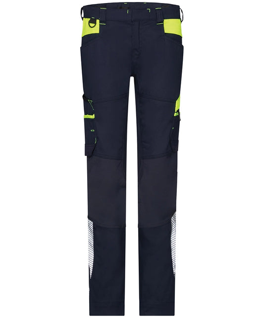 Dassy dames werkbroek Hong Kong stretch navy geel voorkant