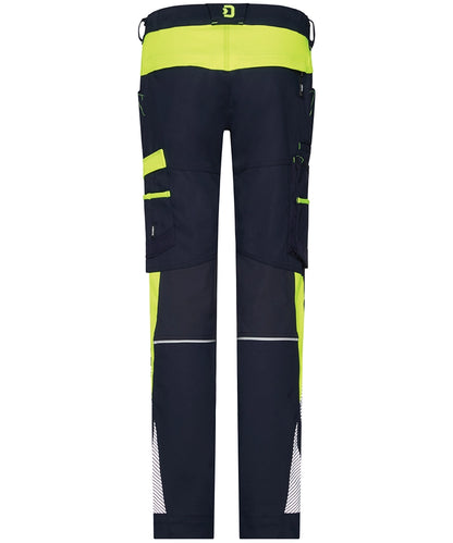 Dassy dames werkbroek Hong Kong stretch navy geel achterkant