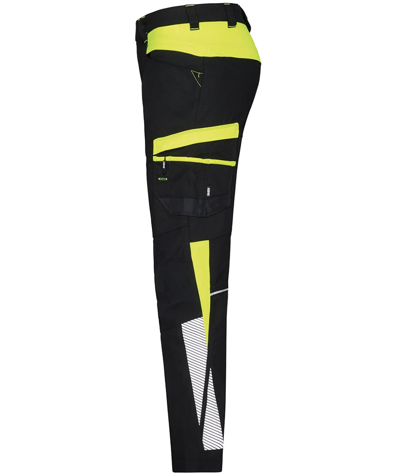 Dassy dames werkbroek Hong Kong stretch zwart geel zijkant