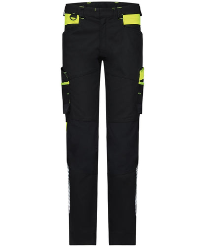 Dassy dames werkbroek Hong Kong stretch zwart geel voorkant