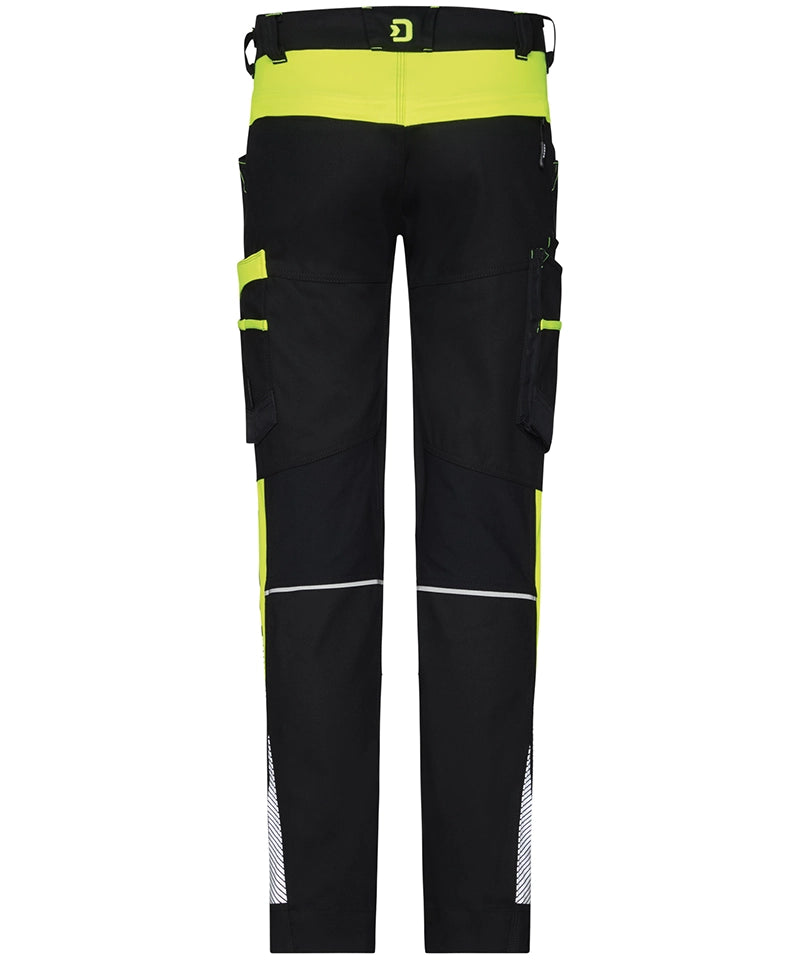 Dassy dames werkbroek Hong Kong stretch zwart geel achterkant