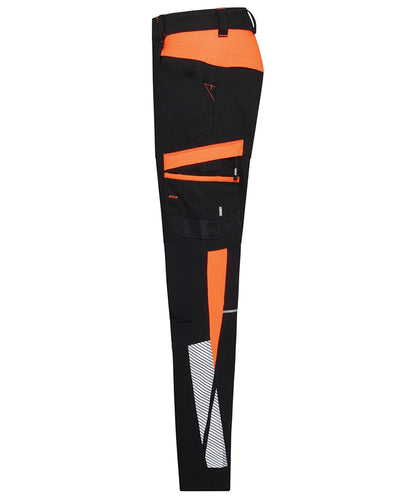 Dassy dames werkbroek Hong Kong stretch zwart oranje zijkant