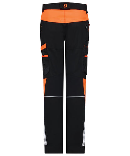 Dassy dames werkbroek Hong Kong stretch zwart oranje achterkant